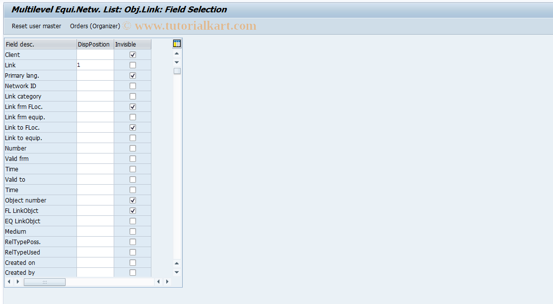 SAP TCode OIUXQ - Multilevel Equi. Network List: Object Link