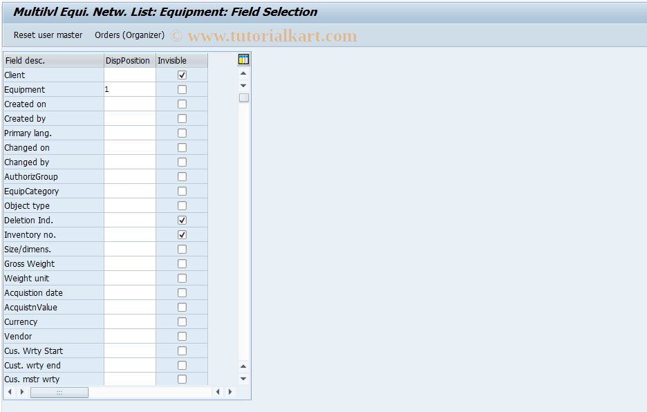 SAP TCode OIUXR - Multilvl Equi. Network List: Equipment