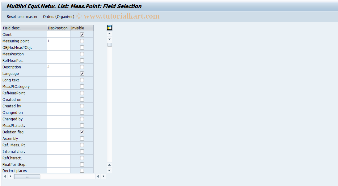SAP TCode OIUXU - Multilvl Equi. Network List: Meas.Point