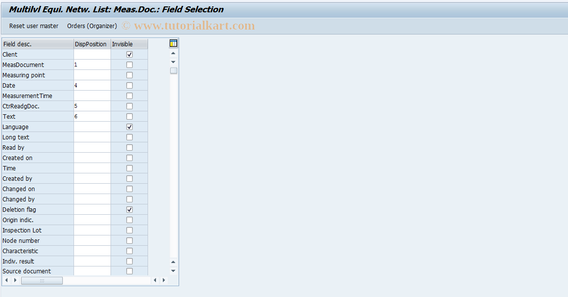 SAP TCode OIUXV - Multilvl Equi. Network List: Meas.Document 