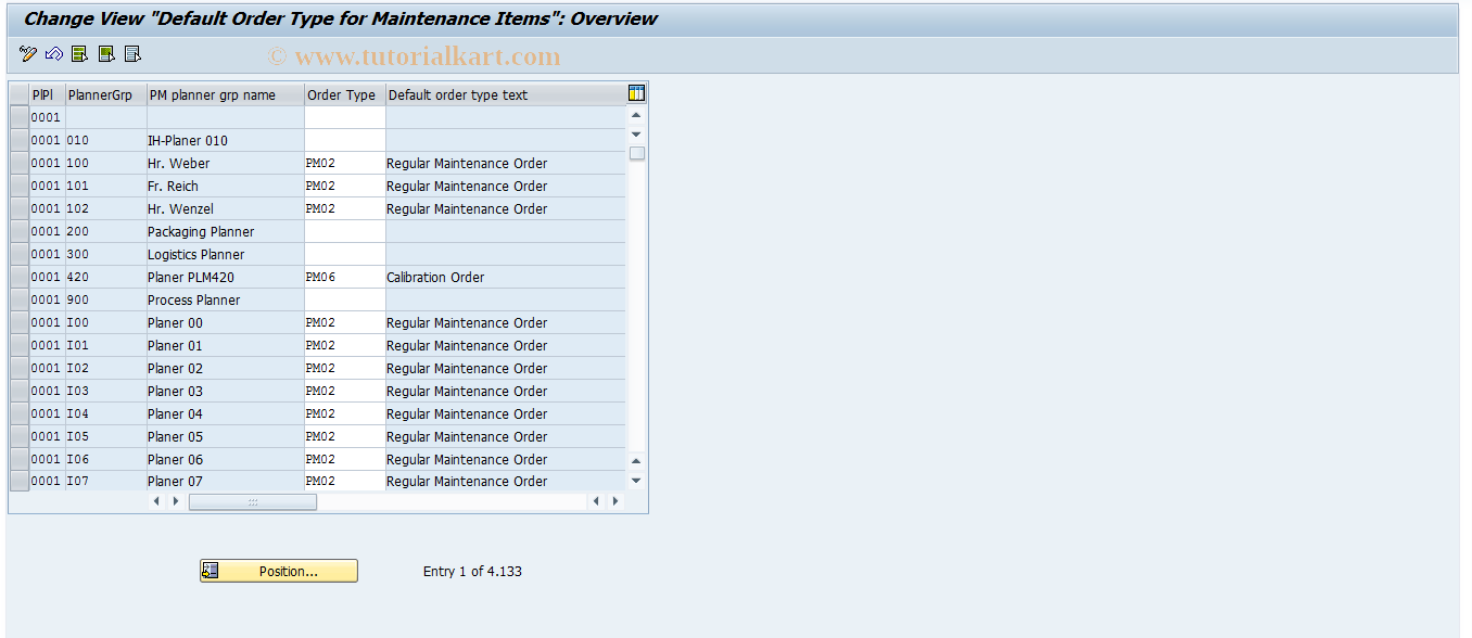 SAP TCode OIVA - Maintenance Plan Default Order Type