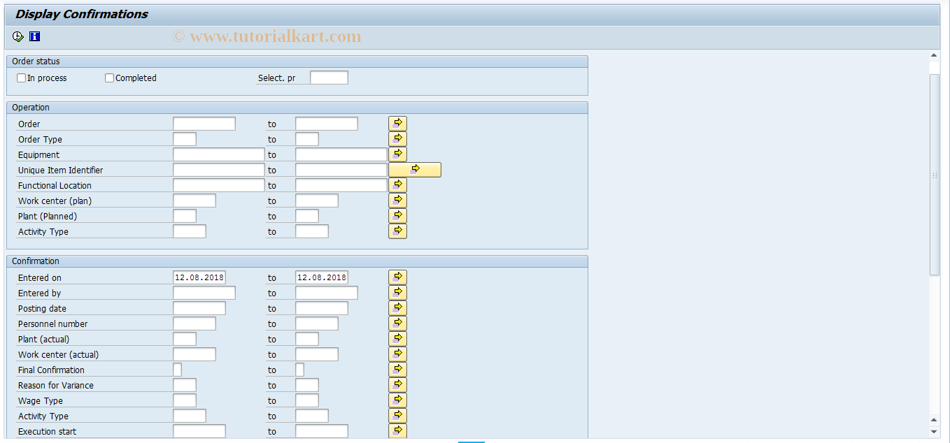 SAP TCode OIW3 - List of Order Confirmations