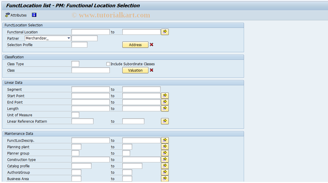 SAP TCode OIW6 - FunctLocation list - PM