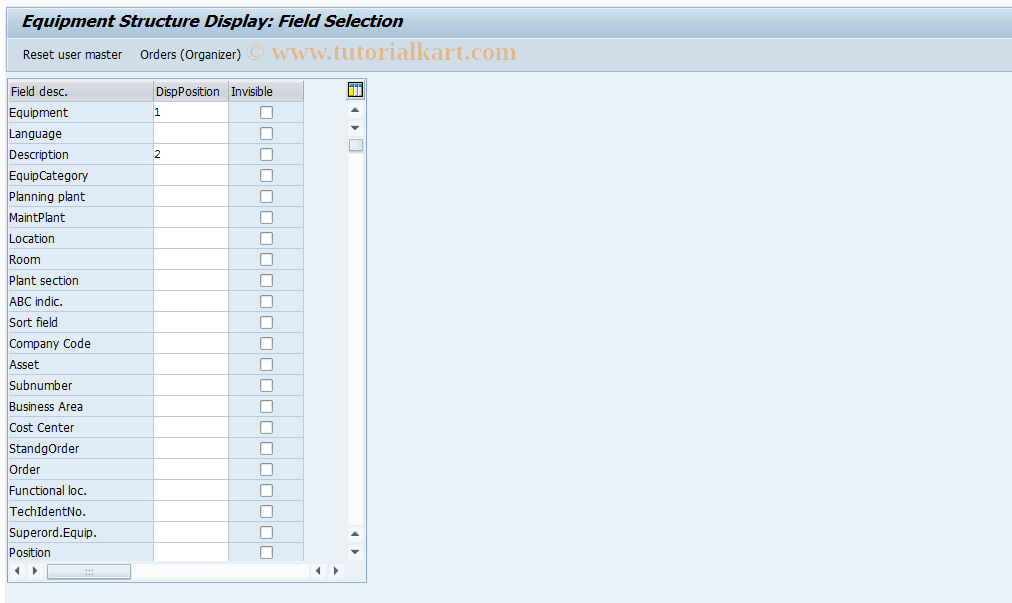 SAP TCode OIWE - Equipment Structure Display