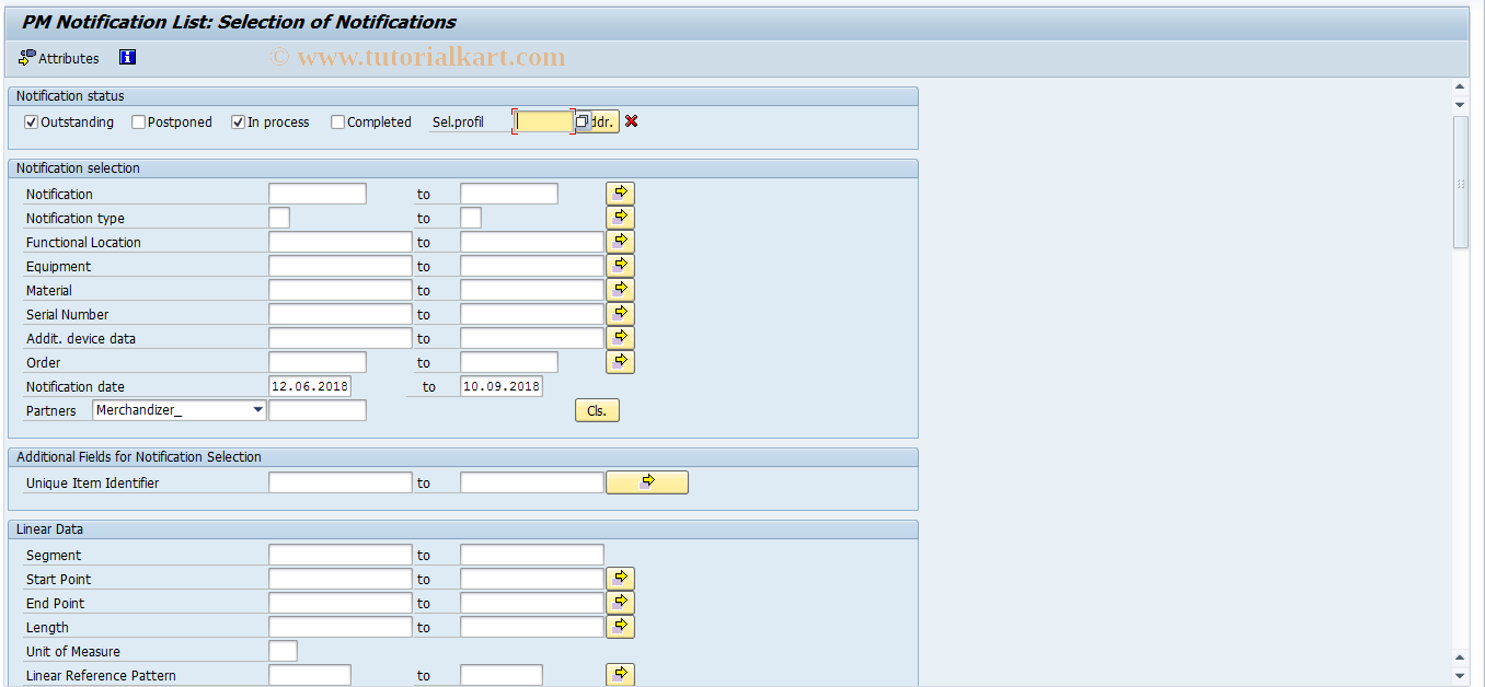 SAP TCode OIWI - PM Notification List