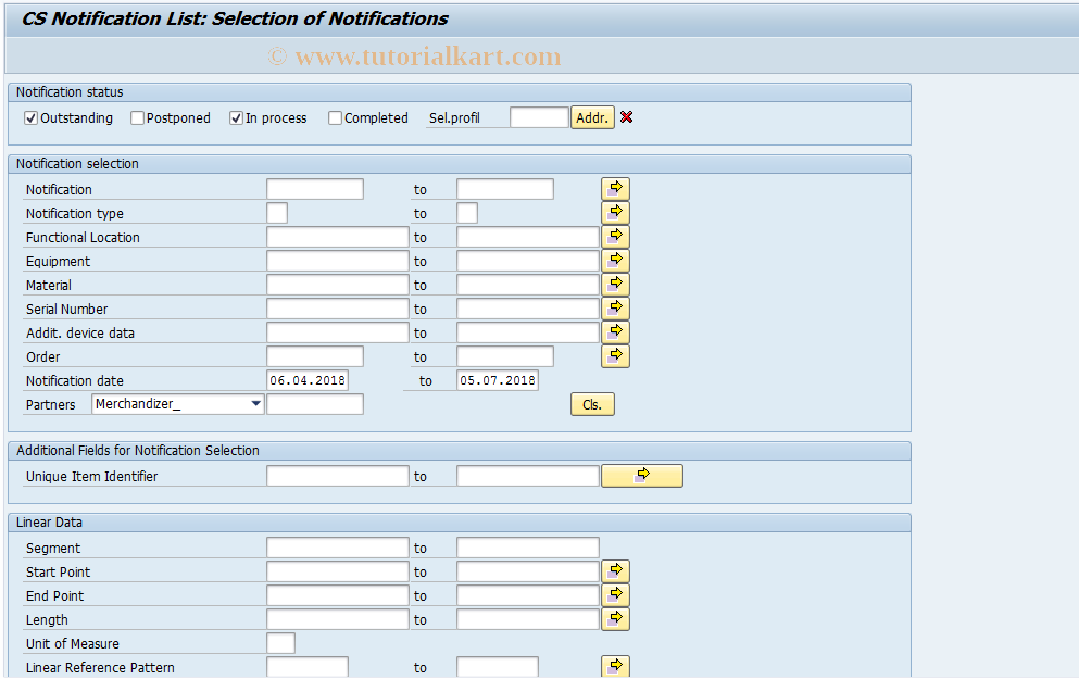 SAP TCode OIWK - CS Notification List