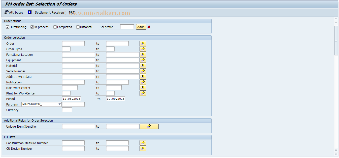 SAP TCode OIWL - PM order list