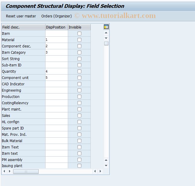 SAP TCode OIWM - Component Structural Display