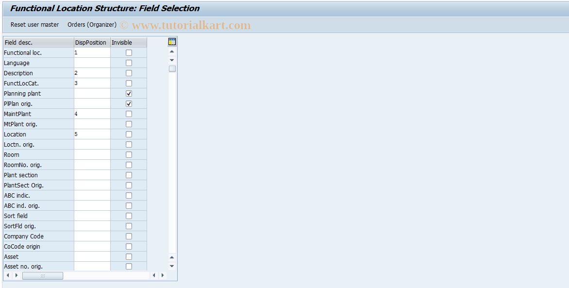 SAP TCode OIWP - Functional Location Structure