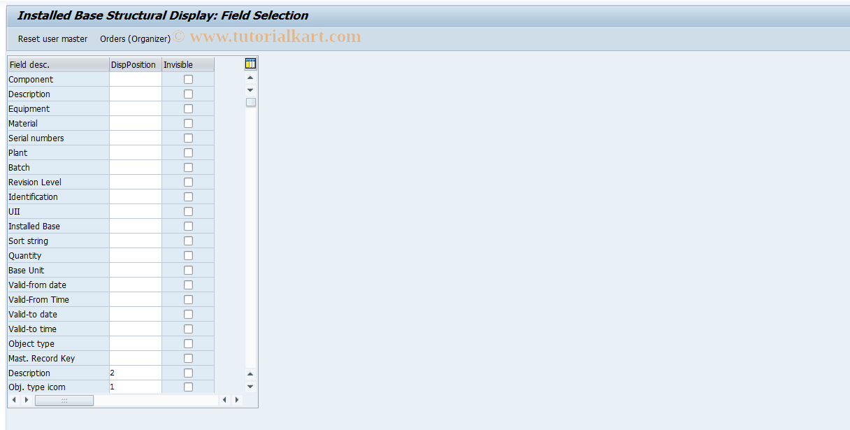 SAP TCode OIWQ - Installed Base Structural Display