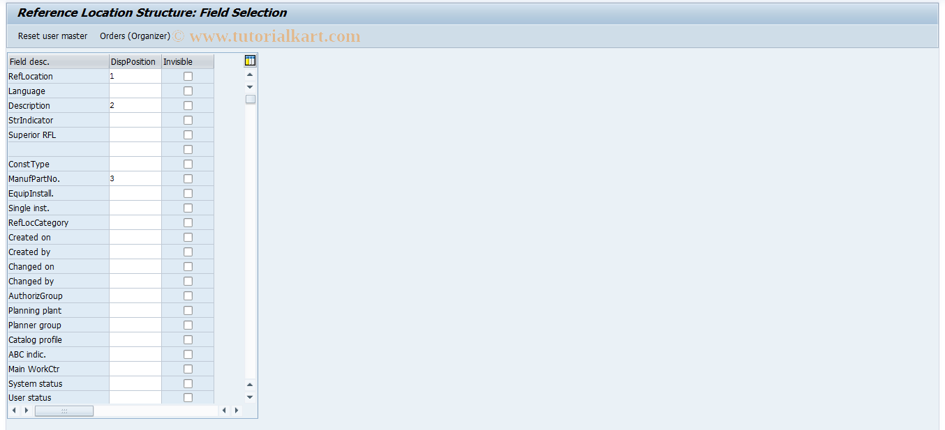 SAP TCode OIWR - Reference Location Structure