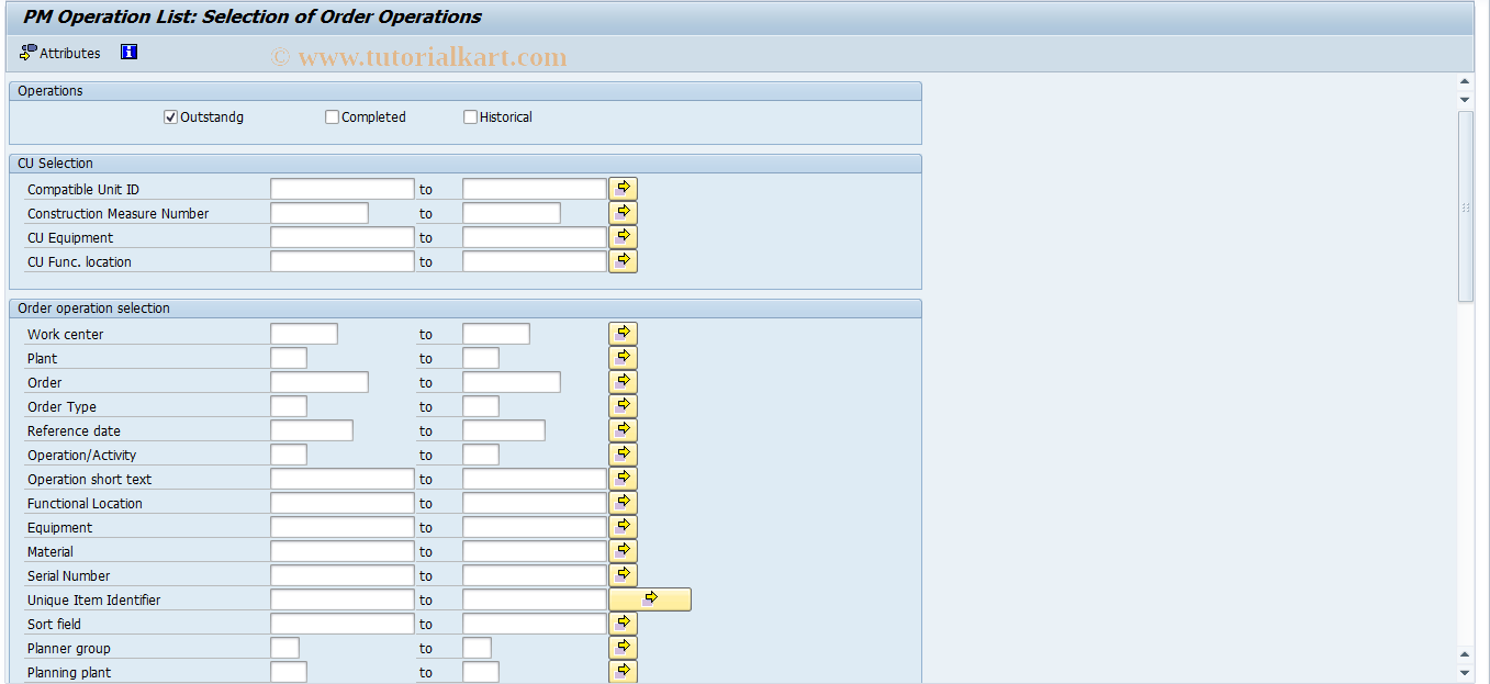 SAP TCode OIWU - PM Operation List