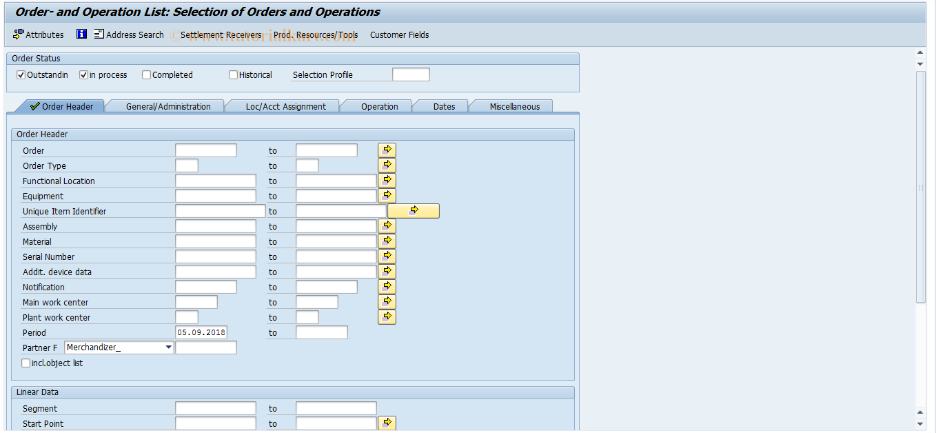 SAP TCode OIWUN - Order- and Operation List