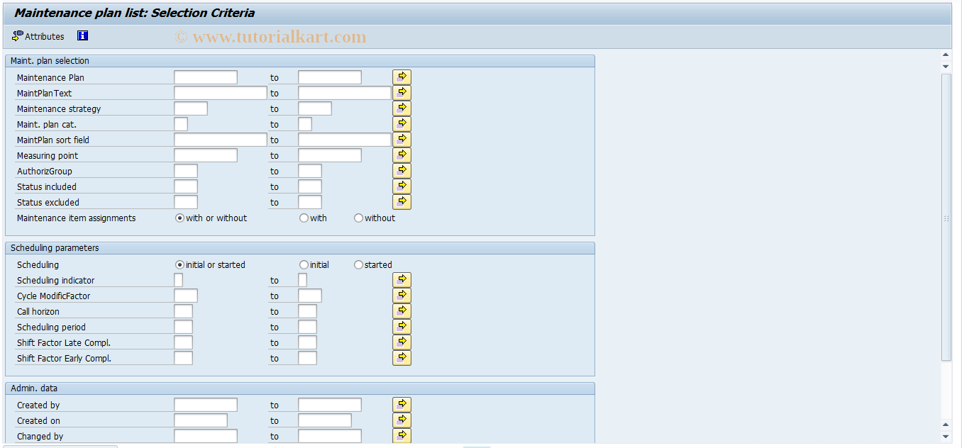 SAP TCode OIWW - Maintenance plan list