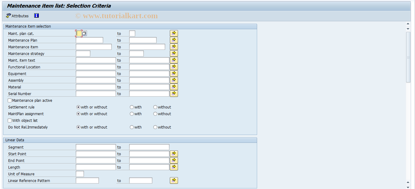 SAP TCode OIWY - Maintenance item list