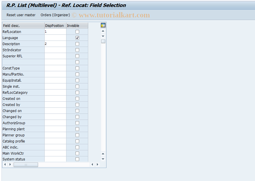 SAP TCode OIX2R - R.P. List (Multilevel) - Reference Locat