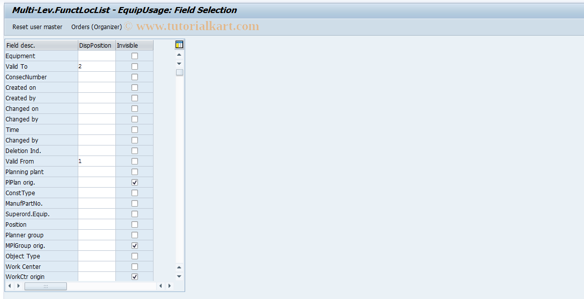 SAP TCode OIX3 - Multi-Lev.FunctLocList - EquipUsage
