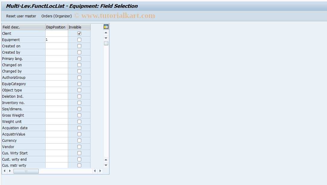SAP TCode OIX4 - Multi-Lev.FunctLocList - Equipment