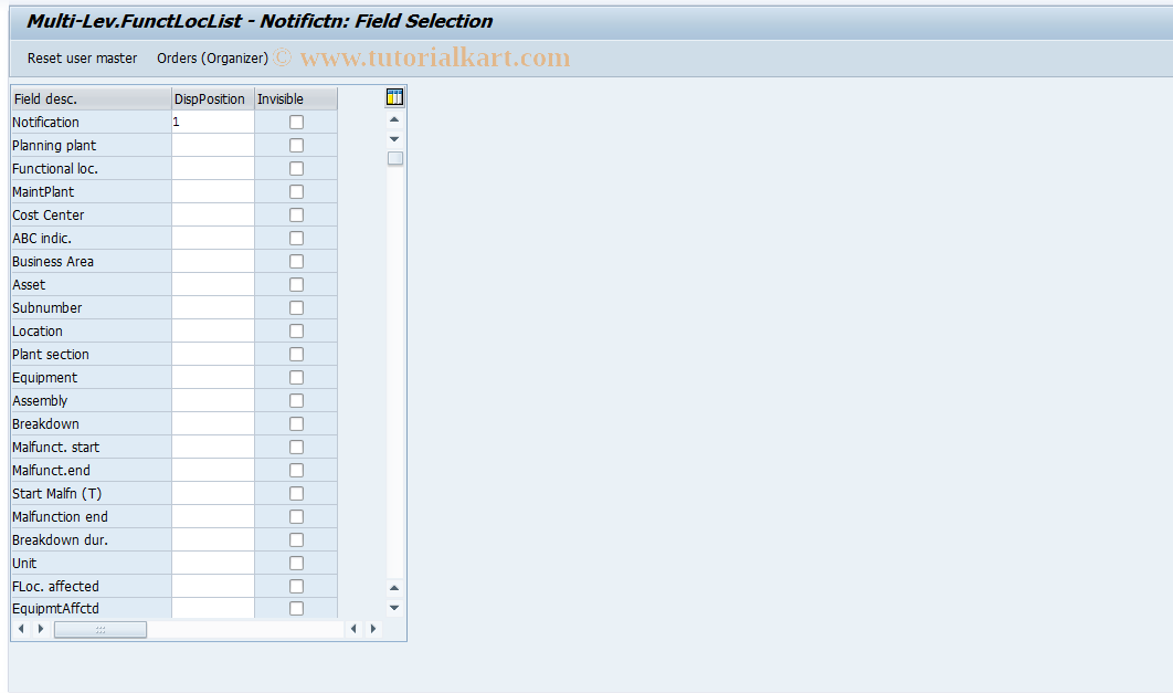 SAP TCode OIX6 - Multi-Lev.FunctLocList - Notifictn