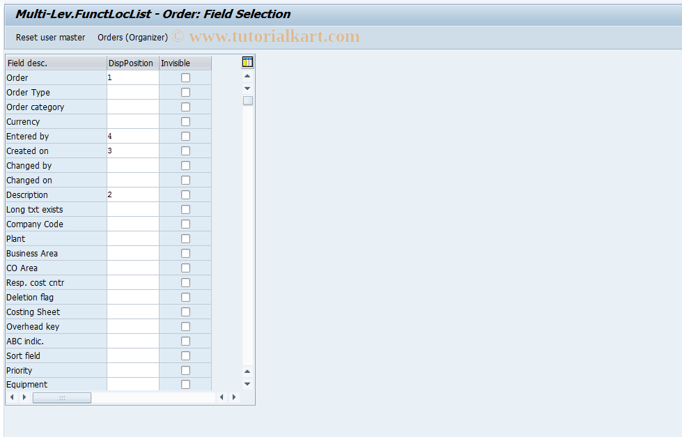 SAP TCode OIX7 - Multi-Lev.FunctLocList - Order