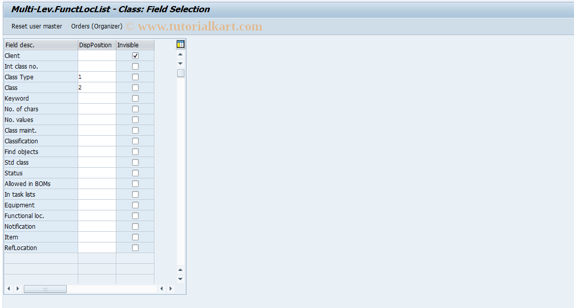 SAP TCode OIX8 - Multi-Lev.FunctLocList - Class