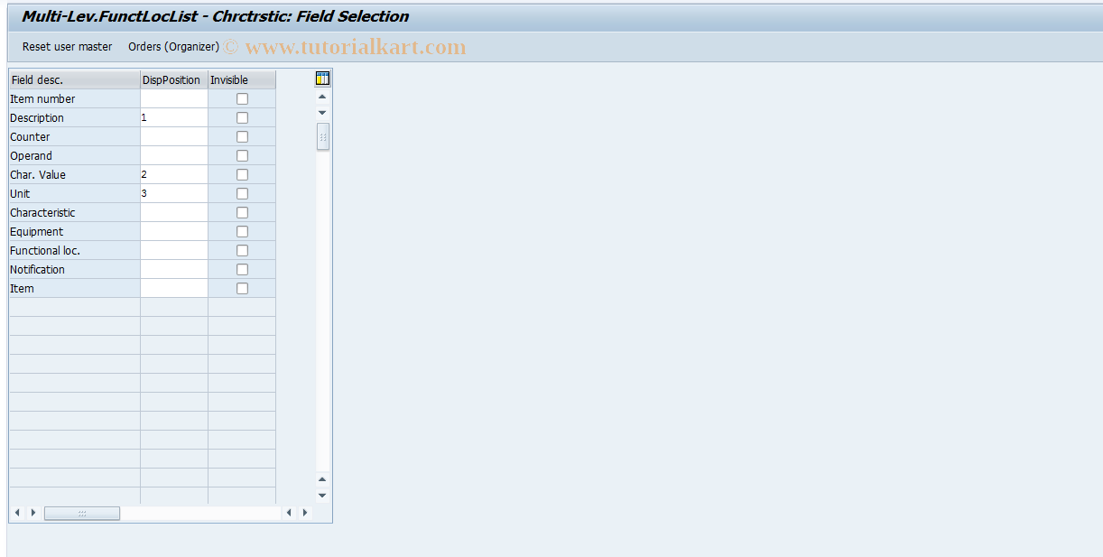 SAP TCode OIX9 - Multi-Lev.FunctLocList - Chrctrstic