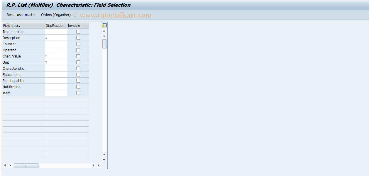 SAP TCode OIX9R - R.P. List (Multilev)- Characteristic