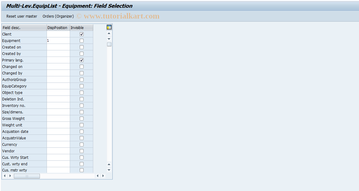 SAP TCode OIXC - Multi-Lev.EquipList - Equipment