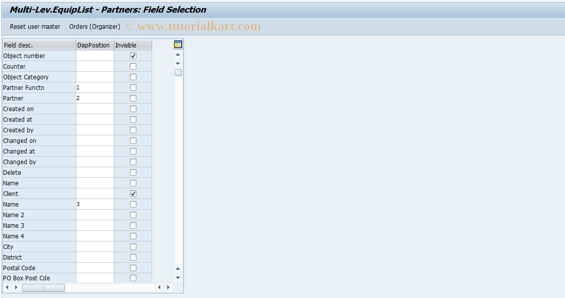 SAP TCode OIXF - Multi-Lev.EquipList - Partners