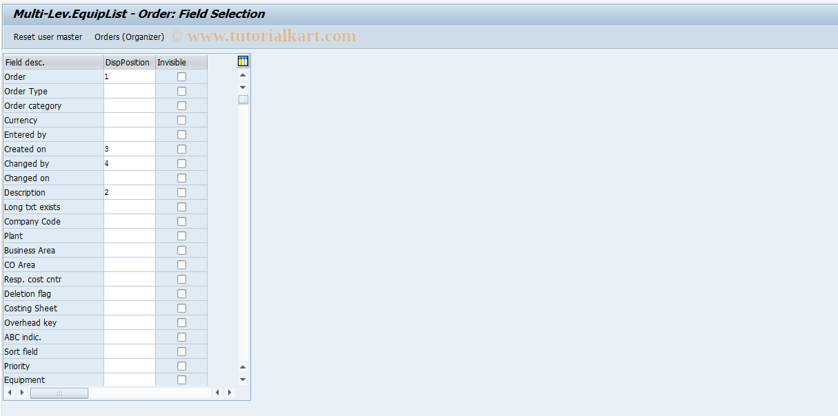 SAP TCode OIXH - Multi-Lev.EquipList - Order