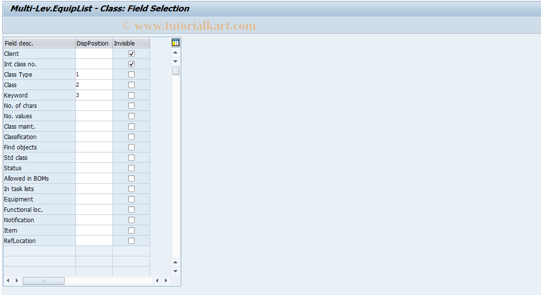 SAP TCode OIXI - Multi-Lev.EquipList - Class