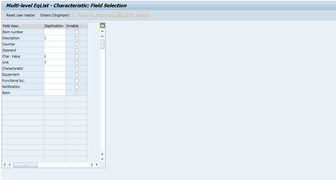 SAP TCode OIXJ - Multi-level EqList - Characteristic