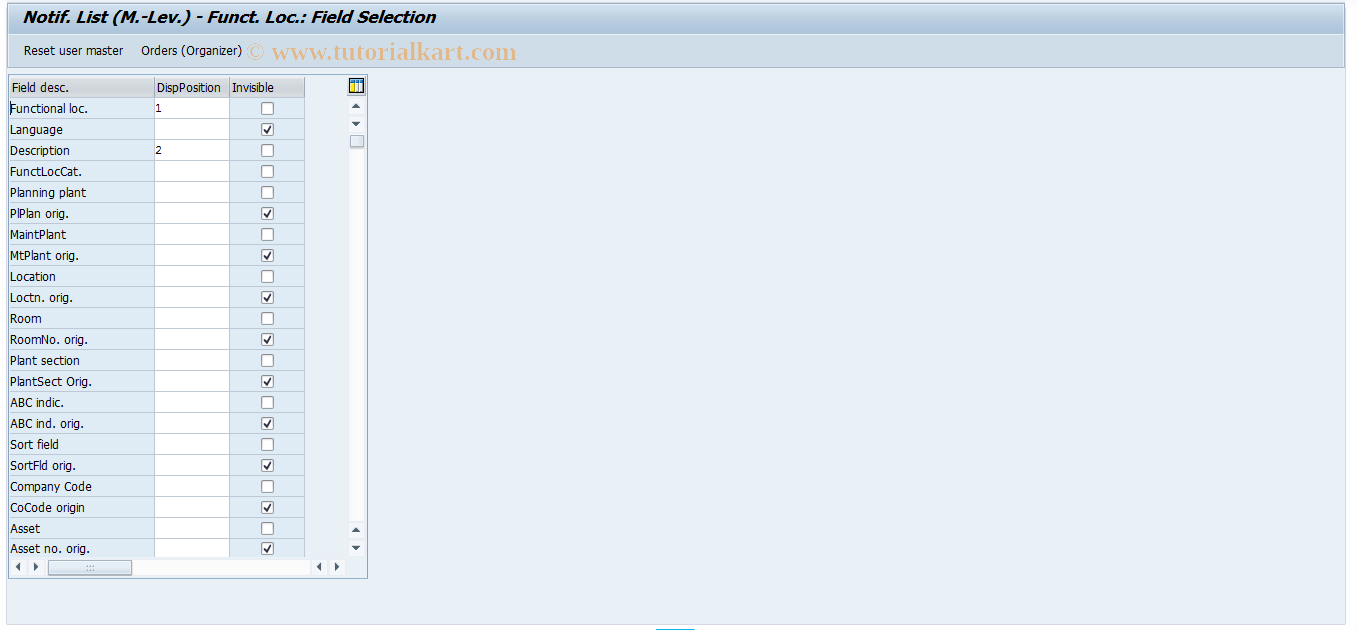 SAP TCode OIXN - Notif. List (M.-Lev.) - Funct. Location 