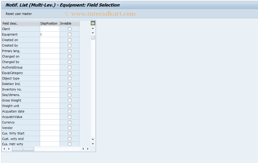 SAP TCode OIXO - Notif. List (Multi-Lev.) - Equipment