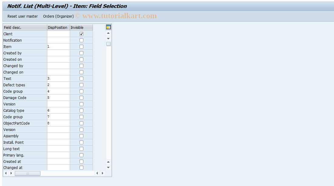 SAP TCode OIXQ - Notif. List (Multi-Level) - Item