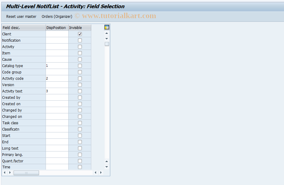 SAP TCode OIXR - Multi-Level NotifList - Activity