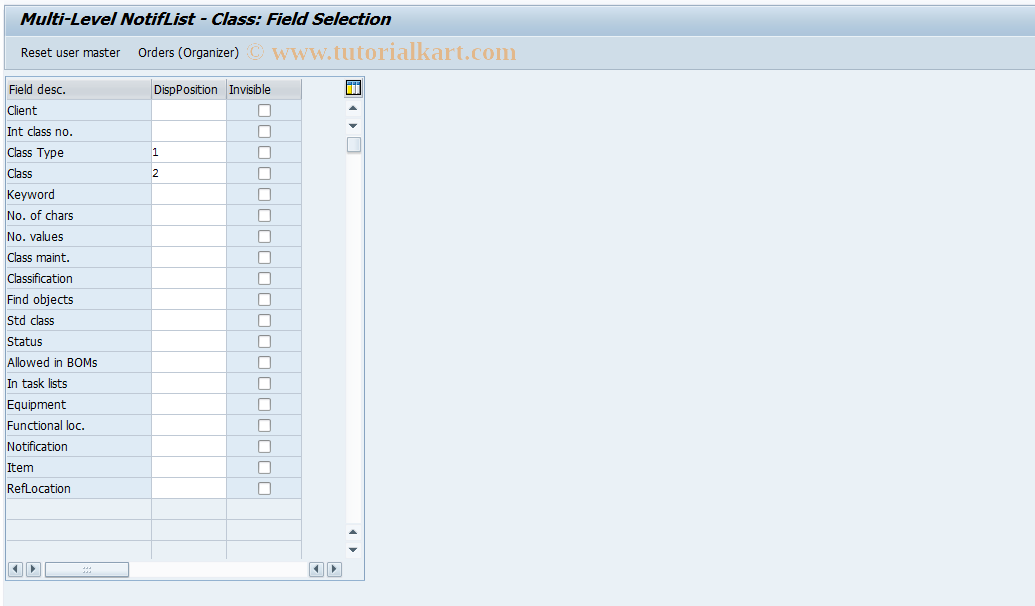 SAP TCode OIXS - Multi-Level NotifList - Class