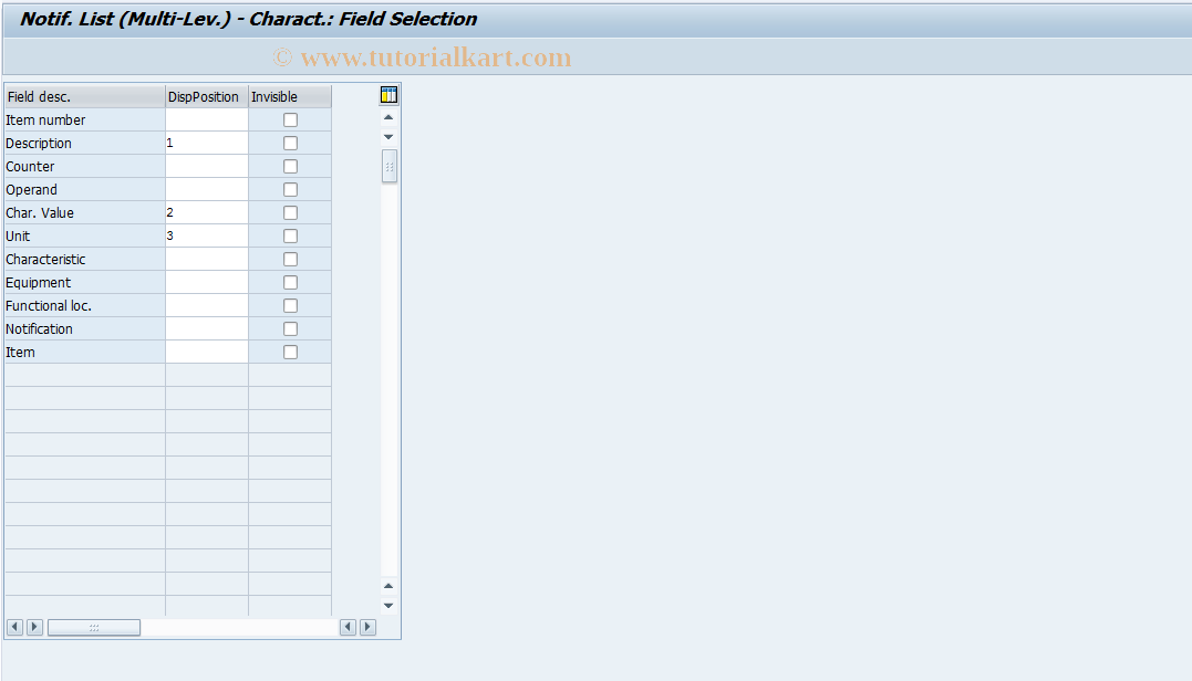 SAP TCode OIXT - Notif. List (Multi-Lev.) - Characteristic 
