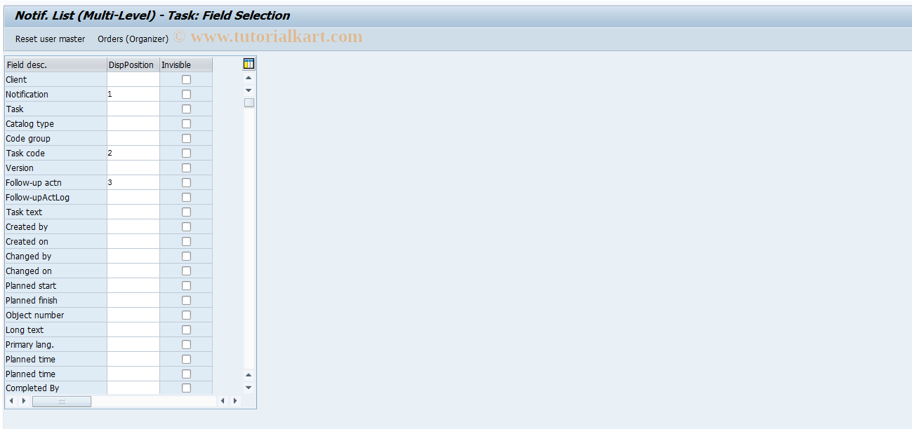 SAP TCode OIXU - Notif. List (Multi-Level) - Task