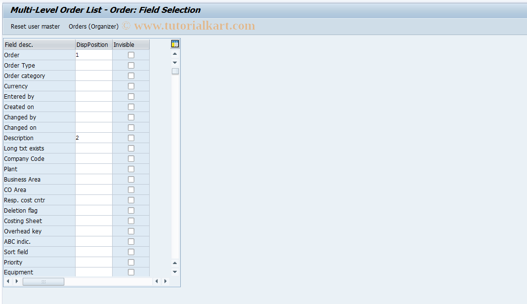 SAP TCode OIXW - Multi-Level Order List - Order