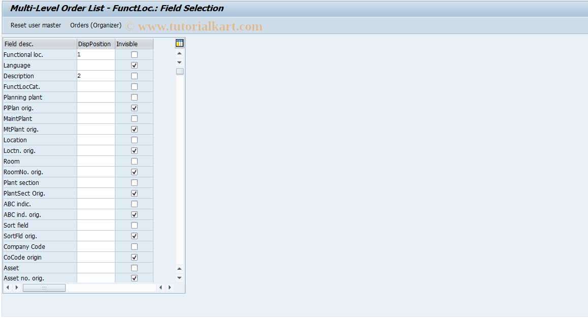 SAP TCode OIXX - Multi-Level Order List - FunctLocation 