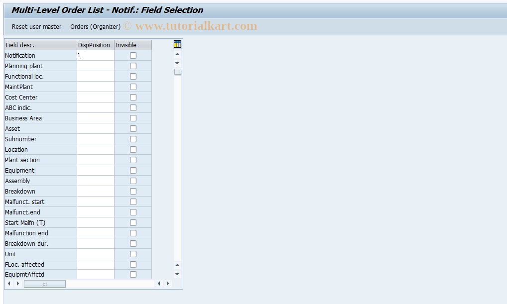 SAP TCode OIXZ - Multi-Level Order List - Notif.