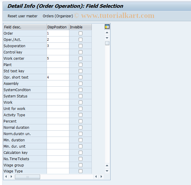 SAP TCode OIYL - Detail Info (Order Operation)
