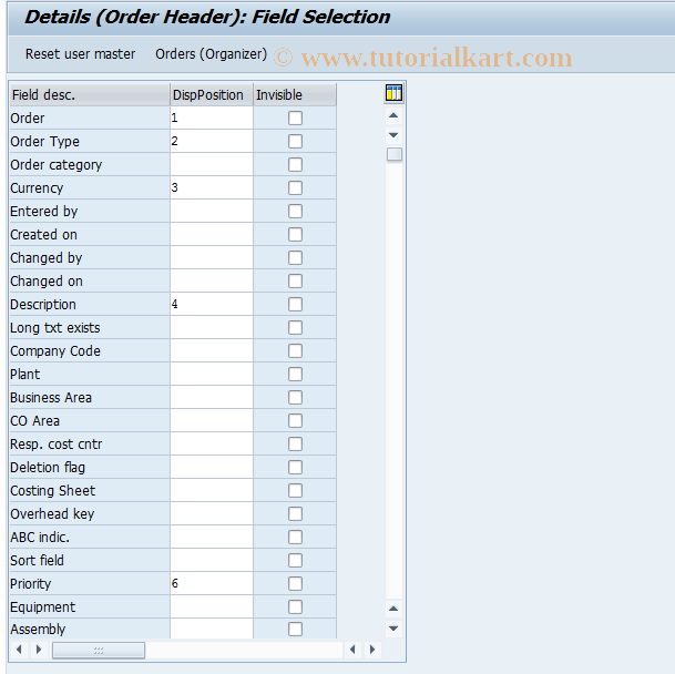 SAP TCode OIYM - Details (Order Header)