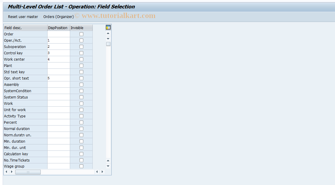 SAP TCode OIYQ - Multi-Level Order List - Operation