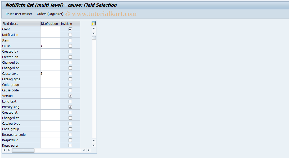 SAP TCode OIYV - Notifictn list (multi-level) - cause