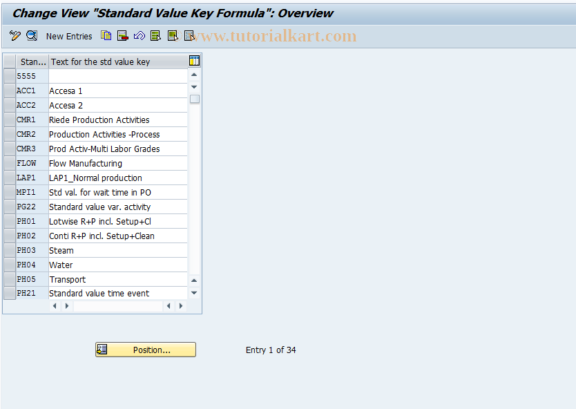 SAP TCode OIZ2 - Default Value Keys