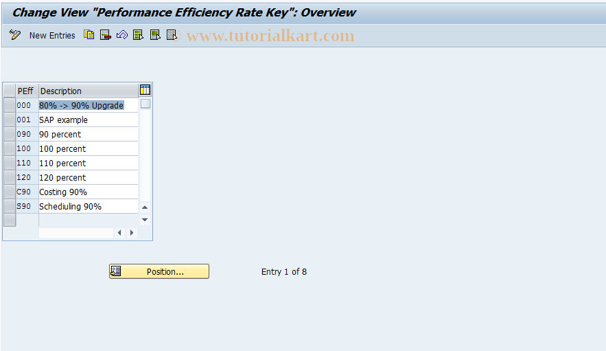 SAP TCode OIZK - PerfEfficRate Keys