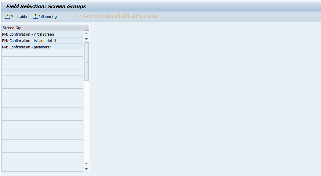 SAP TCode OIZN - Field Sel. for Confirmation PM Order