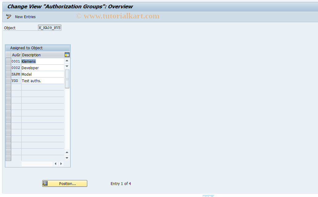 SAP TCode OK15 - Maintain authorization group version